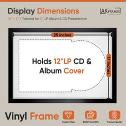 "AK Frames 25X17"" Black Sleek Vinyl Record Frame With White Mount For 12 Inch Lp Cover & Disc - Overlapped Design" - thumbnail 2