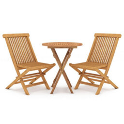 Berkfield 3 Piece Garden Dining Set Solid Wood Teak - thumbnail 2