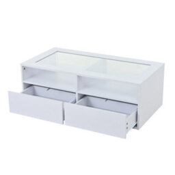 Abrihome Coffee Table With 2 Drawers & Led Lights, Modern White Centre Table With Glass Top, 100X50X35Cm - thumbnail 7