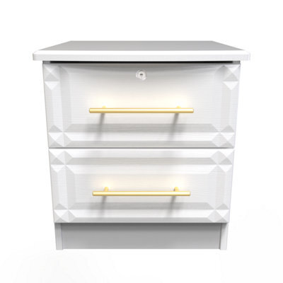 Norfolk 2 Drawer Bedside Cabinet - Lockable In White Ash (Ready Assembled) - image 1