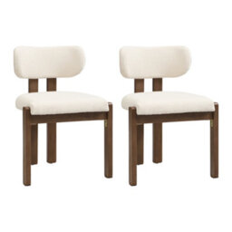 Btm Set Of 2 Solid Wood Dining Chairs, Boucle Upholstery, Walnut, For Home And Café - thumbnail 8