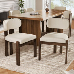 Btm Set Of 2 Solid Wood Dining Chairs, Boucle Upholstery, Walnut, For Home And Café - thumbnail 4