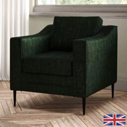 Aspen Green Velvet Armchair, Uk Made, Reversible Foam Cushions, Piped Detailing,black Metal Stiletto Legs,comfortable Lounge Chair - thumbnail 1