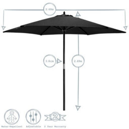 Harbour Housewares Wooden Garden Parasol - 2.7M - Black - thumbnail 3