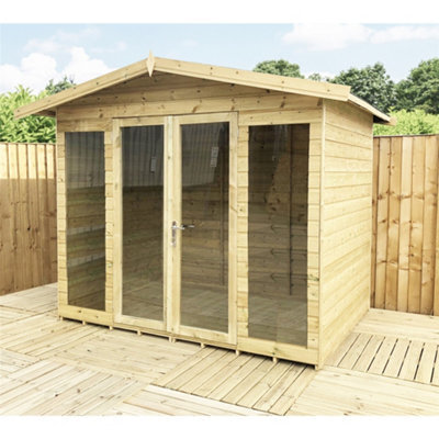 Marlborough - 10 X 11 Pressure Treated T&g Wooden Summerhouse + Overhang + Long Windows (10Ft X 11Ft) / (10' X 11') (10X11) - image 1