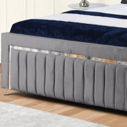 UKBEDFURNITURE Sunrise Grey Plush Valvet Upholstered Bed Frame Only - Slatted Base - 48 Inch Headboard - thumbnail 3