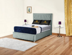 UKBEDFURNITURE Sunrise Grey Plush Valvet Upholstered Bed Frame Only - Slatted Base - 48 Inch Headboard - thumbnail 1