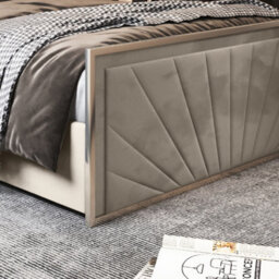 Roxy Upholstered Soft Velvet Metal Cream Bed Frame - thumbnail 3