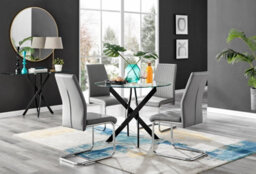 Furniturebox Uk Novara Black Leg Round Glass Dining Table & 4 Grey Lorenzo Chairs - thumbnail 1