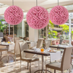 Costway 2 Pcs Artificial Plant Topiary Balls 44Cm Faux Pink Eucalyptus Decorative Balls - thumbnail 5