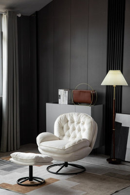 Sol Cream Swivel Chair With Foot Stool - image 1