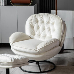 Sol Cream Swivel Chair With Foot Stool - thumbnail 2