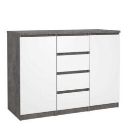Wyld Haus Budapest Concrete-Effect Sideboard In White Gloss 4 Drawers 2 Doors - thumbnail 2