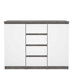 Wyld Haus Budapest Concrete-Effect Sideboard In White Gloss 4 Drawers 2 Doors - thumbnail 3