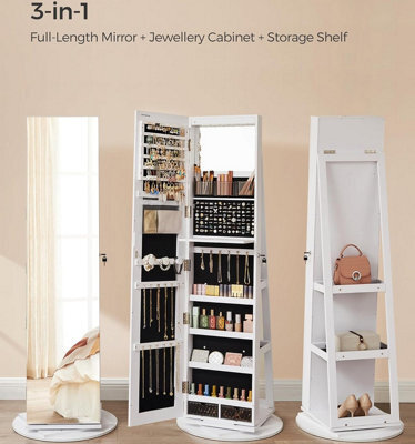 Songmics Full-Length Mirror Jewellery Cabinet With Leds, Free-Standing Frameless Design, Lockable, White Surface, Black Lining - image 1