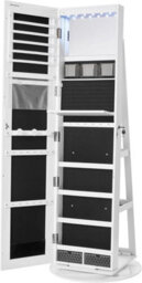 Songmics Full-Length Mirror Jewellery Cabinet With Leds, Free-Standing Frameless Design, Lockable, White Surface, Black Lining - thumbnail 8