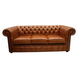 Chesterfield 3 Seater Sofa Old English Saddle Real Leather In Classic Style - thumbnail 1