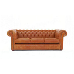 Chesterfield 3 Seater Sofa Old English Saddle Real Leather In Classic Style - thumbnail 2