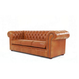 Chesterfield 3 Seater Sofa Old English Saddle Real Leather In Classic Style - thumbnail 3
