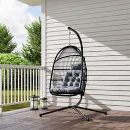Outsunny Rattan Hanging Egg Chair With Stand, Cushion, Dark Grey - thumbnail 8