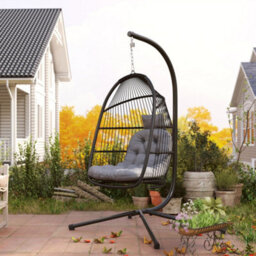 Outsunny Rattan Hanging Egg Chair With Stand, Cushion, Dark Grey - thumbnail 9