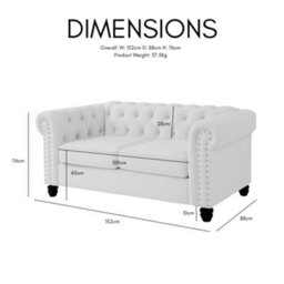 Home Detail Chester 2 Seater Sofa, Cream Velvet - thumbnail 8