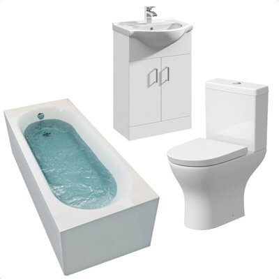 Affine Bathroom Suite Bath 1700 Single Ended Straight Basin Sink Vanity Unit Toilet Wc - image 1