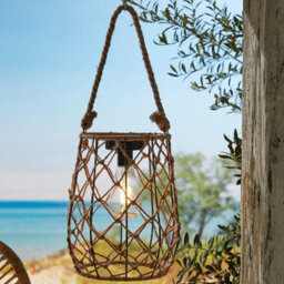 Solar Powered Sardengna Natural Rope Lantern - Weatherproof Freestanding Or Hanging Outdoor Garden Led Lamp Light - H21 X 17.5Cm