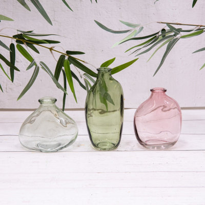 Annibells 3 Green & Pink Abstract Glass Bud Vases (16400) - image 1