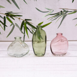 Annibells 3 Green & Pink Abstract Glass Bud Vases (16400)