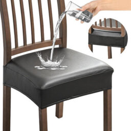 Set Of 4 Chair Seat Covers, Waterproof, Removable And Washable For Dining Room Chairs, Kitchen (Back), Black - thumbnail 1