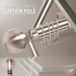 Bedlooms Metal Curtain Pole 28mm- Plain Ball Finials 60mm With Strong Extendable Durable Rod Brushed Silver 70-120 Cm - thumbnail 2