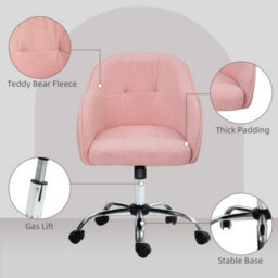 3-En-1 Pink Fluffy Desk Chair For Home Study Bedroom, Fabric Makeup Vanity Chair - thumbnail 6