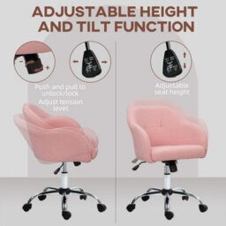 3-En-1 Pink Fluffy Desk Chair For Home Study Bedroom, Fabric Makeup Vanity Chair - thumbnail 3