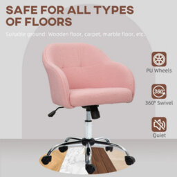 3-En-1 Pink Fluffy Desk Chair For Home Study Bedroom, Fabric Makeup Vanity Chair - thumbnail 5