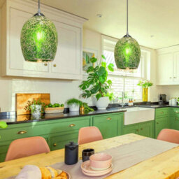Long Life Lamps Company Vintage Ceiling Crackle Green Mosaic Glass Pendant Light K424 - thumbnail 6