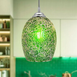Long Life Lamps Company Vintage Ceiling Crackle Green Mosaic Glass Pendant Light K424 - thumbnail 7