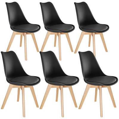Tectake Set Of 6 Dining Chair Frederikke With Padded Seat, Ergonomic Shape, And Wooden Legs  - Black - image 1
