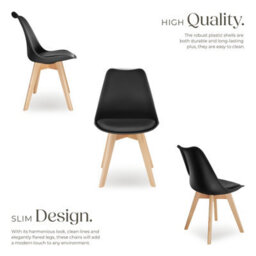 Tectake Set Of 6 Dining Chair Frederikke With Padded Seat, Ergonomic Shape, And Wooden Legs  - Black - thumbnail 3