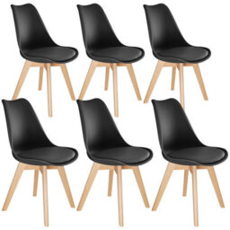 Tectake Set Of 6 Dining Chair Frederikke With Padded Seat, Ergonomic Shape, And Wooden Legs  - Black