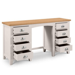 Julian Bowen Richmond Dressing Table With 8 Storage Drawers, Grey, Solid Oak Wood, Fully Assembled, Height: 75 X Width: 142 X Depth: 44Cm - thumbnail 2