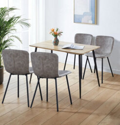 Hallowood Furniture Cullompton Small Rectangular Dining Table 120Cm With 4 Taupe Faux Leather Chairs
