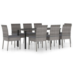 Berkfield 9 Piece Outdoor Dining Set With Cushions Poly Rattan Grey - thumbnail 2