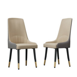 Fativo Set Of 2 Dining Chair Anti-Scratch Leather Padded Seat Metal Legs Chairs L46Xw50Xh82Cm, Light Khaki Gray - thumbnail 4