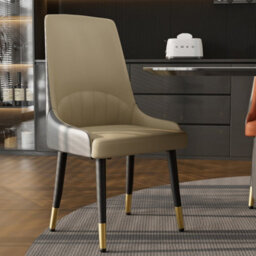 Fativo Set Of 2 Dining Chair Anti-Scratch Leather Padded Seat Metal Legs Chairs L46Xw50Xh82Cm, Light Khaki Gray - thumbnail 6