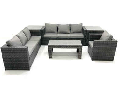 Fimous 7 Seater Rattan Garden Furniture Set Outdoor Lounger Sofa With Coffee Table Armchair 2 Side Tables Dark Grey Mixed - image 1