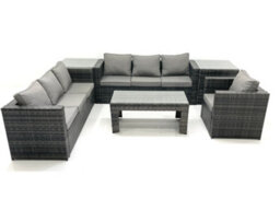 Fimous 7 Seater Rattan Garden Furniture Set Outdoor Lounger Sofa With Coffee Table Armchair 2 Side Tables Dark Grey Mixed - thumbnail 1