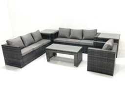 Fimous 7 Seater Rattan Garden Furniture Set Outdoor Lounger Sofa With Coffee Table Armchair 2 Side Tables Dark Grey Mixed - thumbnail 2