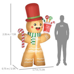Homcom 7.5Ft Christmas Inflatables Gingerbread Man With Candy Cane Led Lights - thumbnail 3