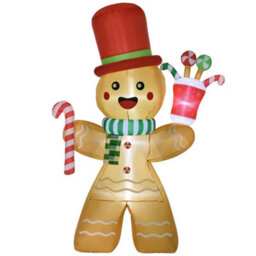 Homcom 7.5Ft Christmas Inflatables Gingerbread Man With Candy Cane Led Lights - thumbnail 2